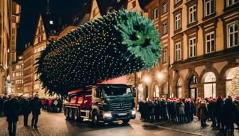 Frankfurter Weihnachtsbaum auf dem Weg zum Römerberg